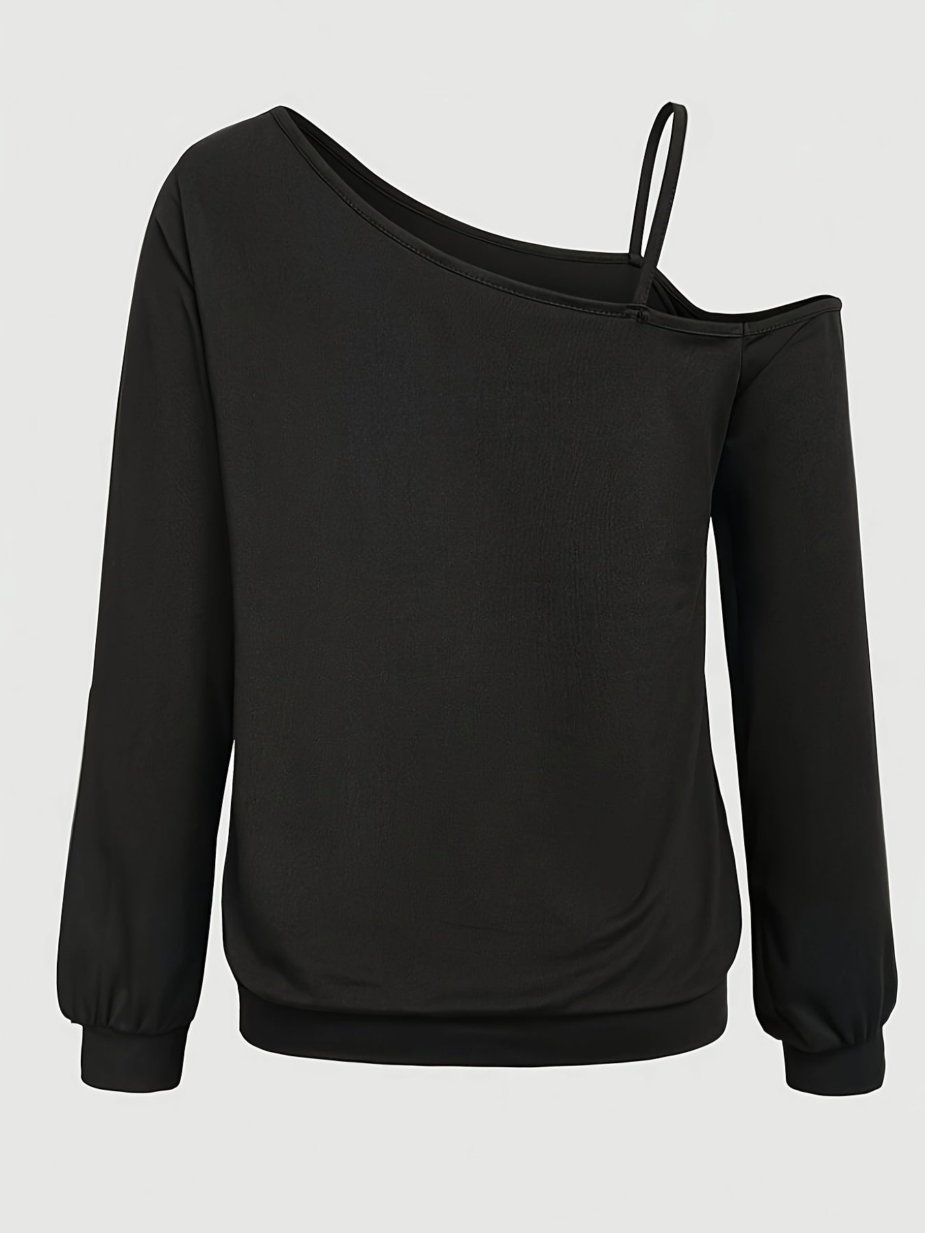 Lip Print Slant Neck T-Shirt, Casual Long Sleeve T-Shirt For Spring & Fall, Women's Clothing